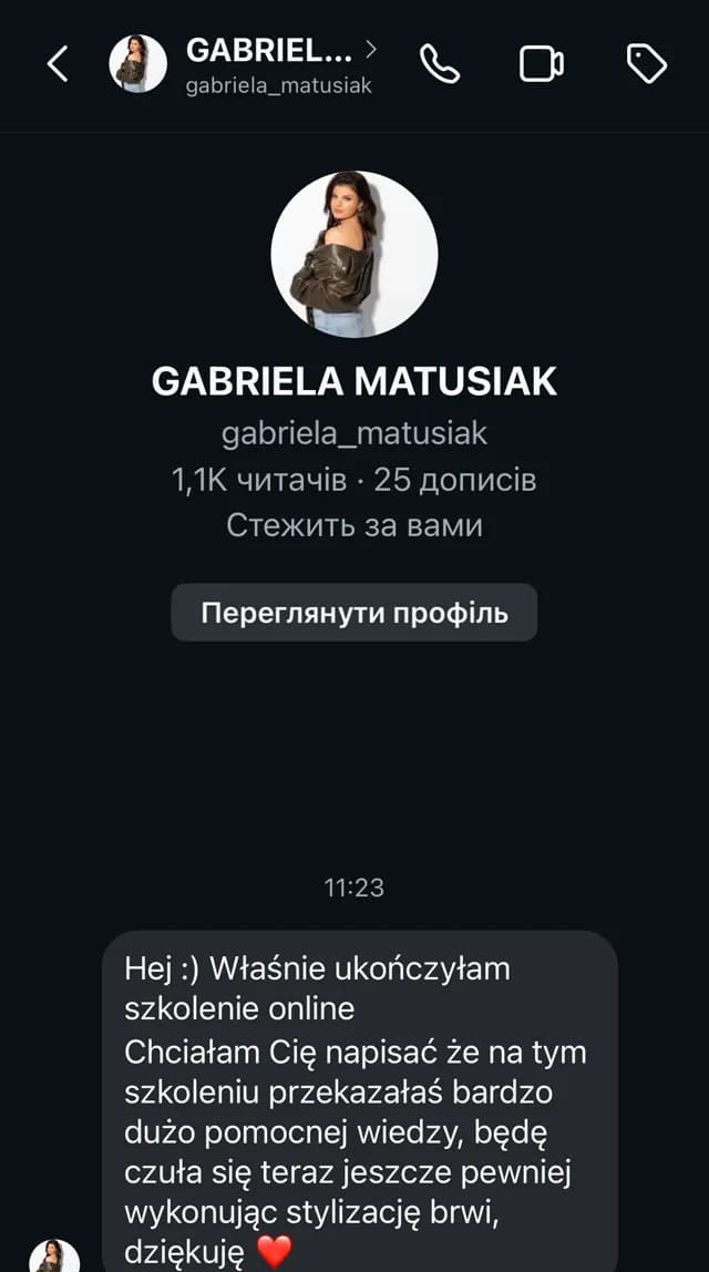 Opinia kursantki 3 — wiadomość z Instagrama